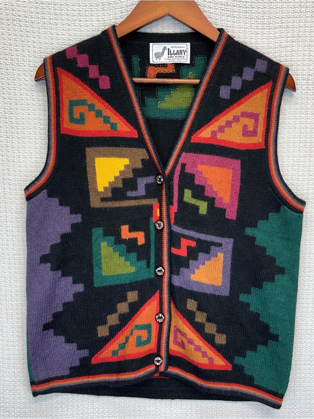 Vintage Illary Baby Alpaca Vest Women Med Southwest Colorful Boho Festival HTF